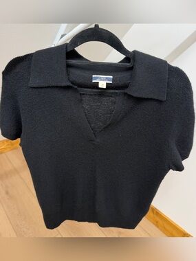 J.Crew 100% Cashmere Featherweight Women’s Short-Sleeve Polo Sweater Black - Med